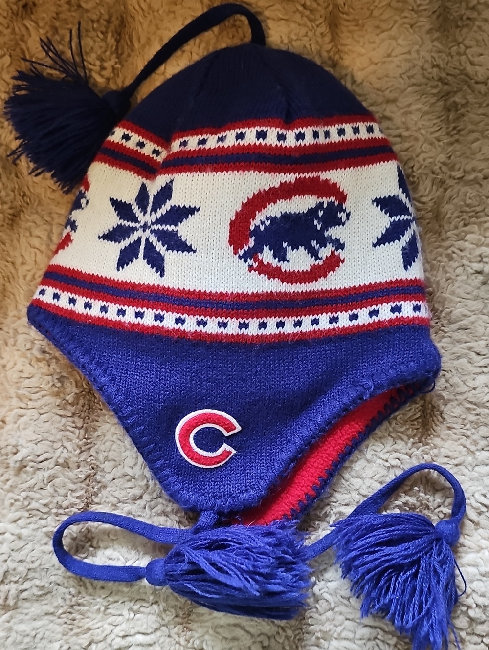 Chicago Cubs Kids Earflap Knit Hat - Blue, Red & White